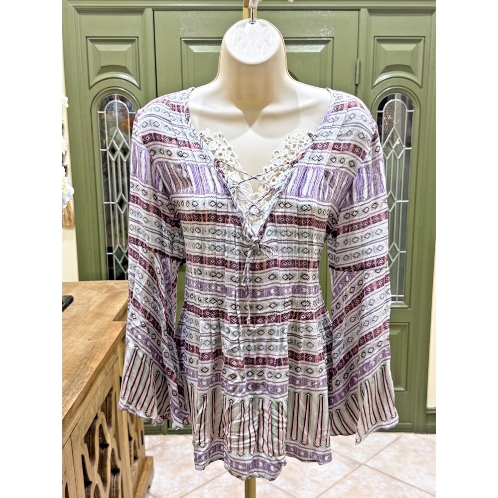 Vintage America Boho Peasant Tunic Blouse β Size Small (S)